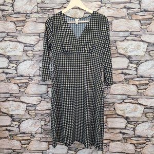 Merona Womens Dress Size Small Navy Green Geometric Print Empire Waist V-Neck